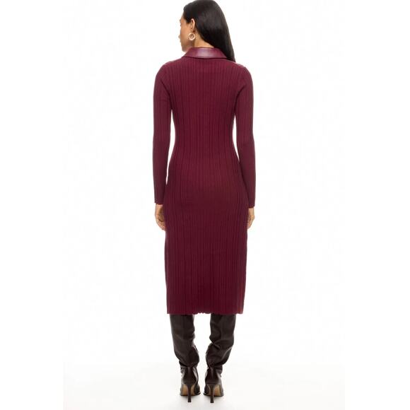 Toccin Burgundy Ribbed Knit Shirt Dress MEDIUM Midi Office Work Designer $525 - Picture 3 of 14